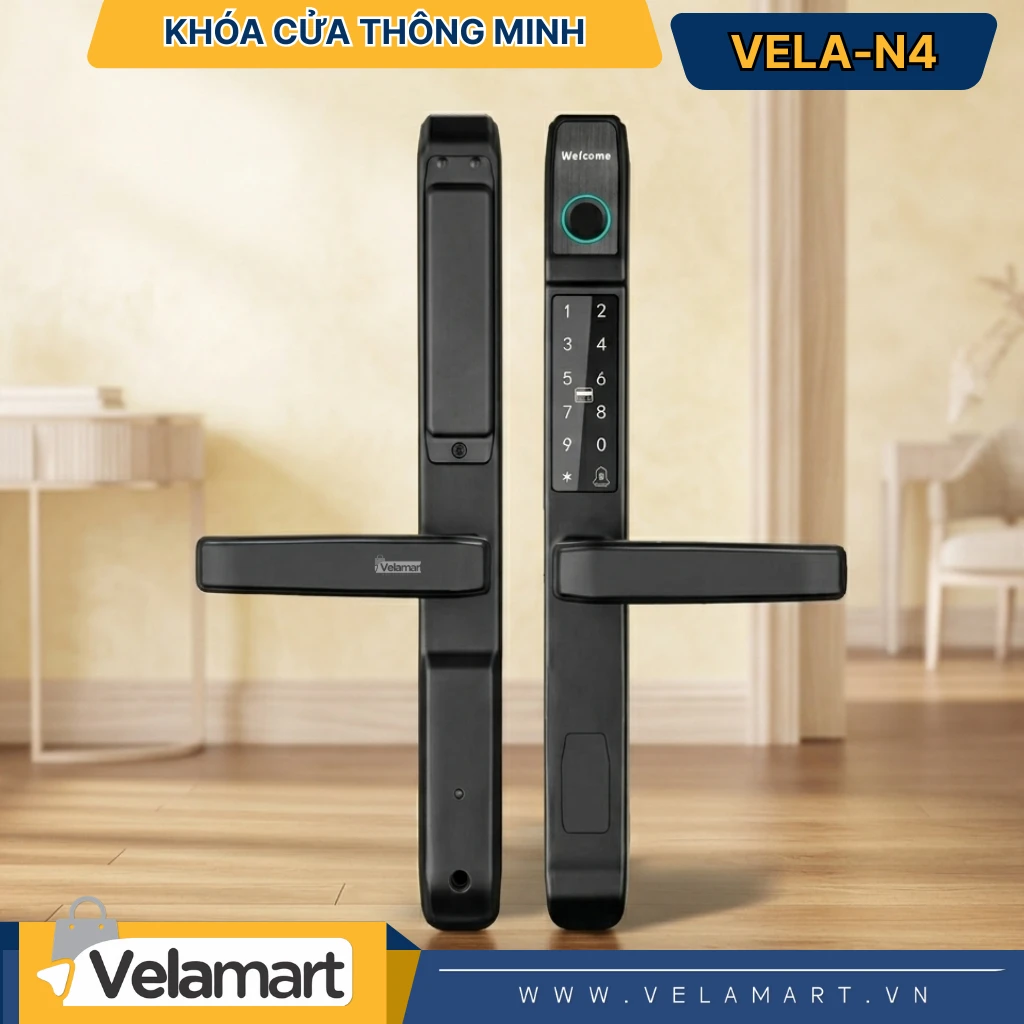 Khóa Cửa Thông Minh VELA-N4 Velamart – Nhận Diện Khuôn Mặt 3D, Vân Tay Siêu Nhạy, Bảo Mật Tuyệt Đối Cho Mọi Ngôi Nhà Hiện Đại
