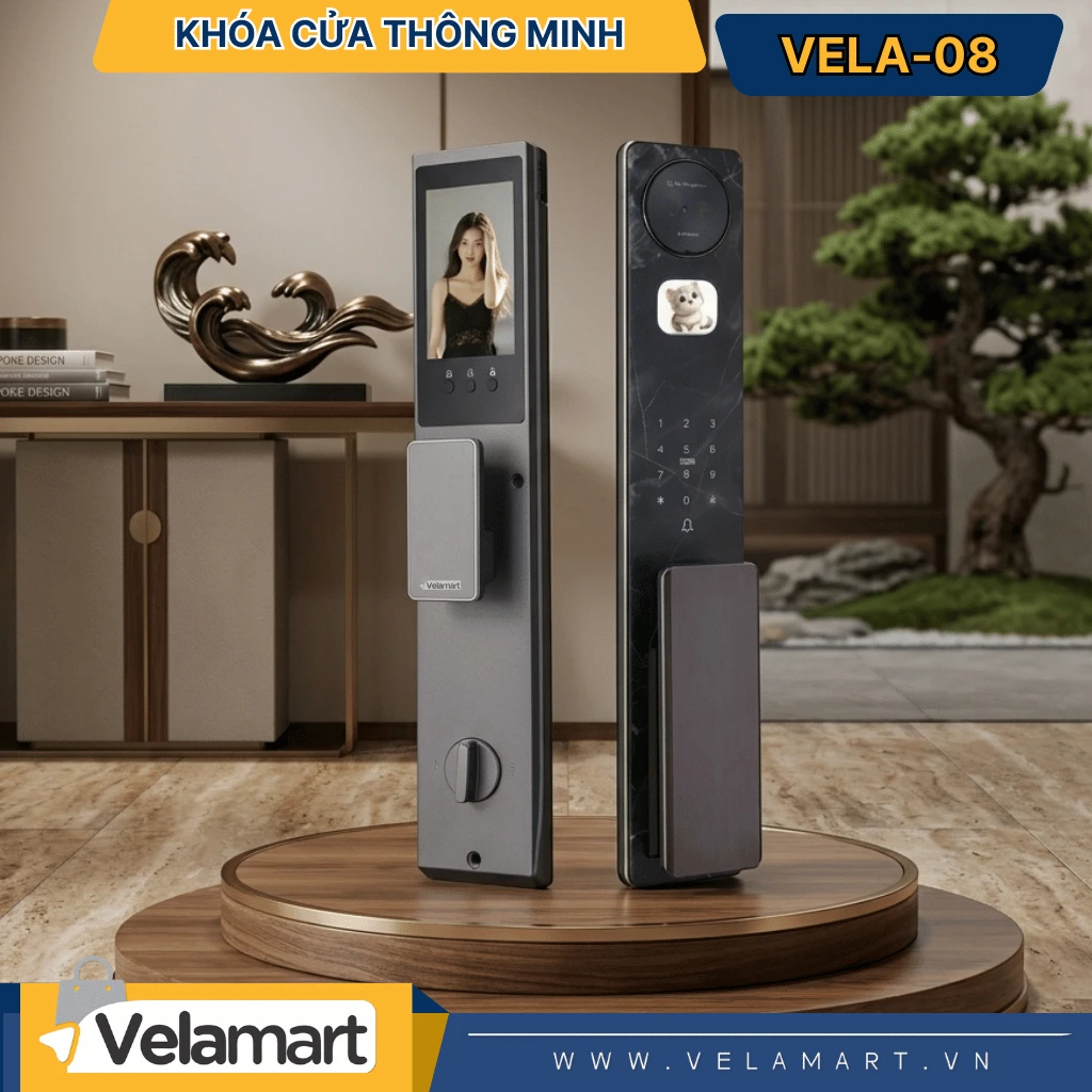 Khóa Cửa Thông Minh Vela-08  – Bảo Mật Chủ Động, Nhận Diện Khuôn Mặt AI, Mở Cửa...
