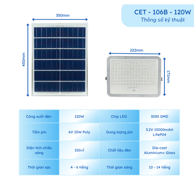 Đèn pha năng lượng mặt trời 120W