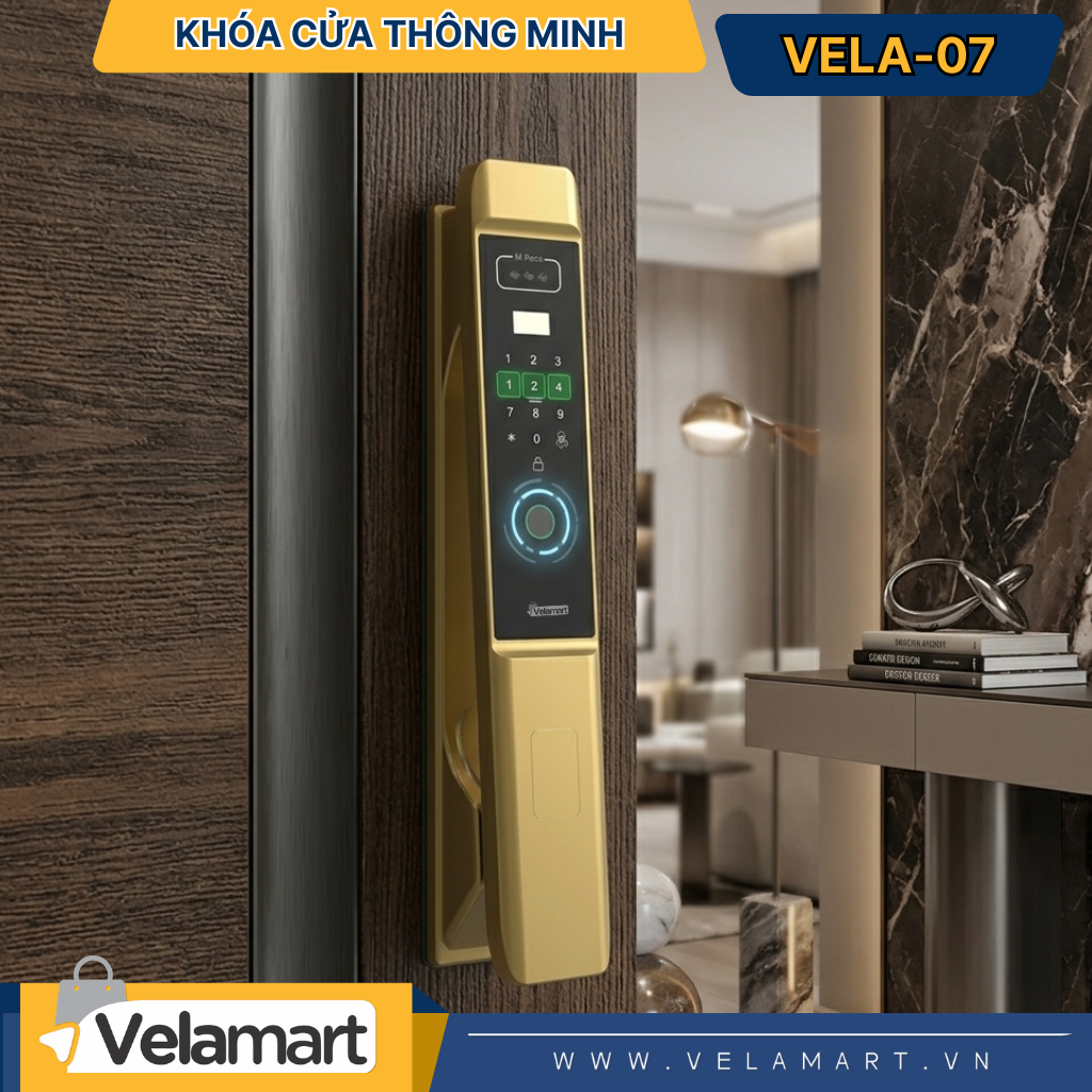 Khóa Cửa Thông Minh Vela-07 – Face ID AI, Vân Tay Siêu Nhạy, Giải Pháp An Ninh Cao Cấp Cho Nhà Hiện Đại