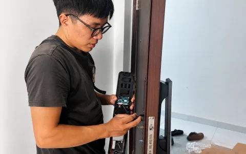 Lắp đặt khóa cửa thông minh thực tế — đội ngũ kỹ thuật Velamart