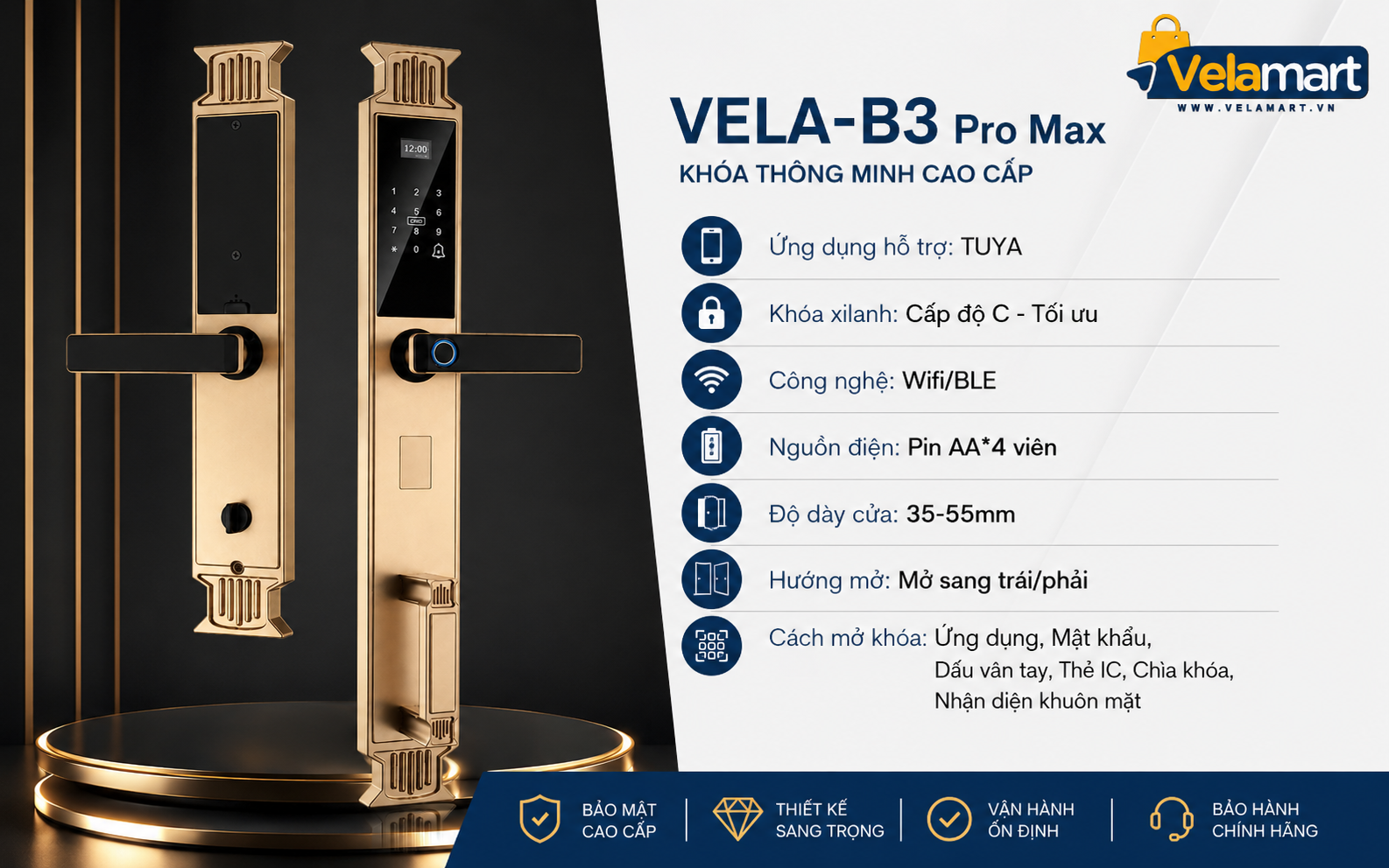 Khóa Cửa Thông Minh Vela-B3 Pro Max