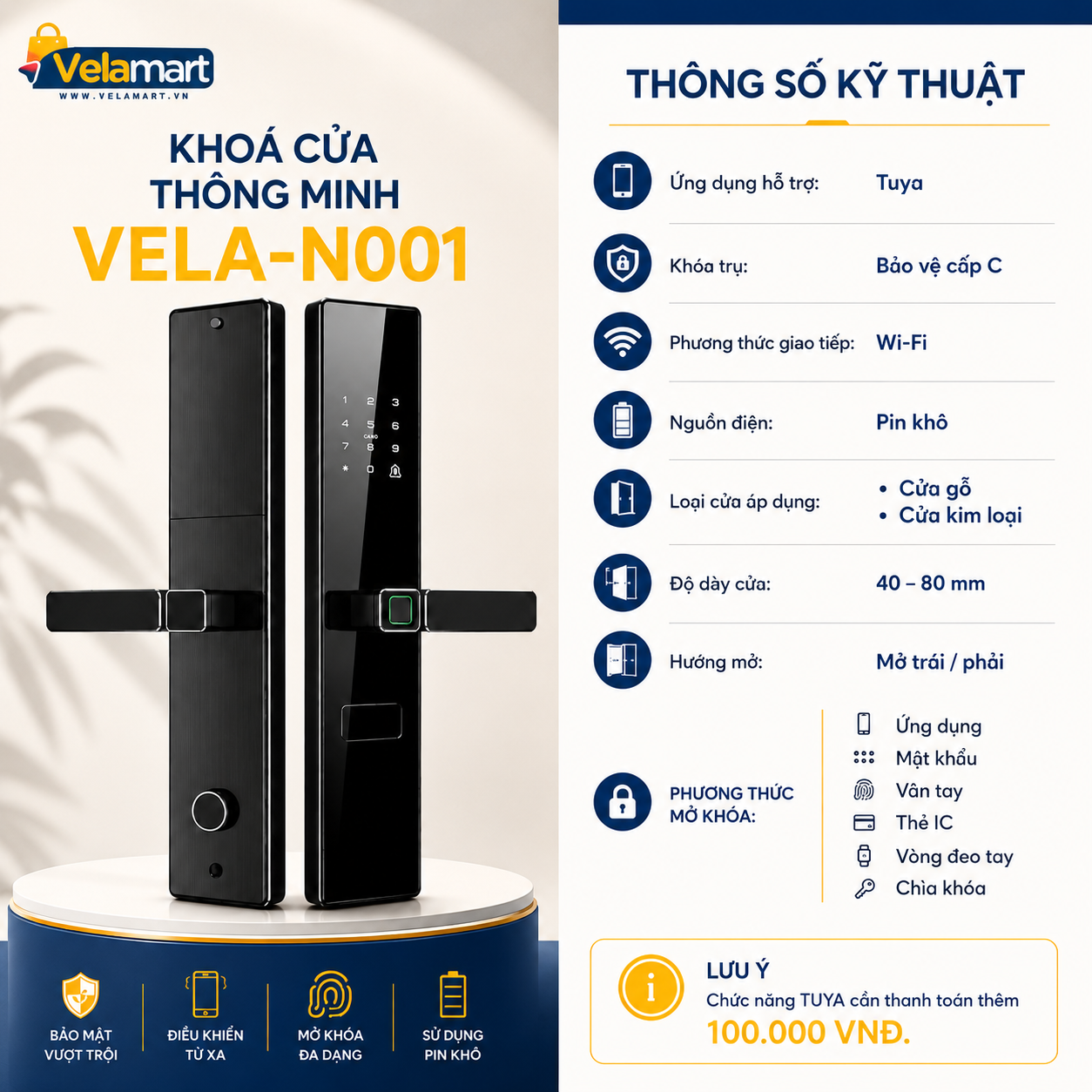 Khoá cửa thông minh VELA-N001