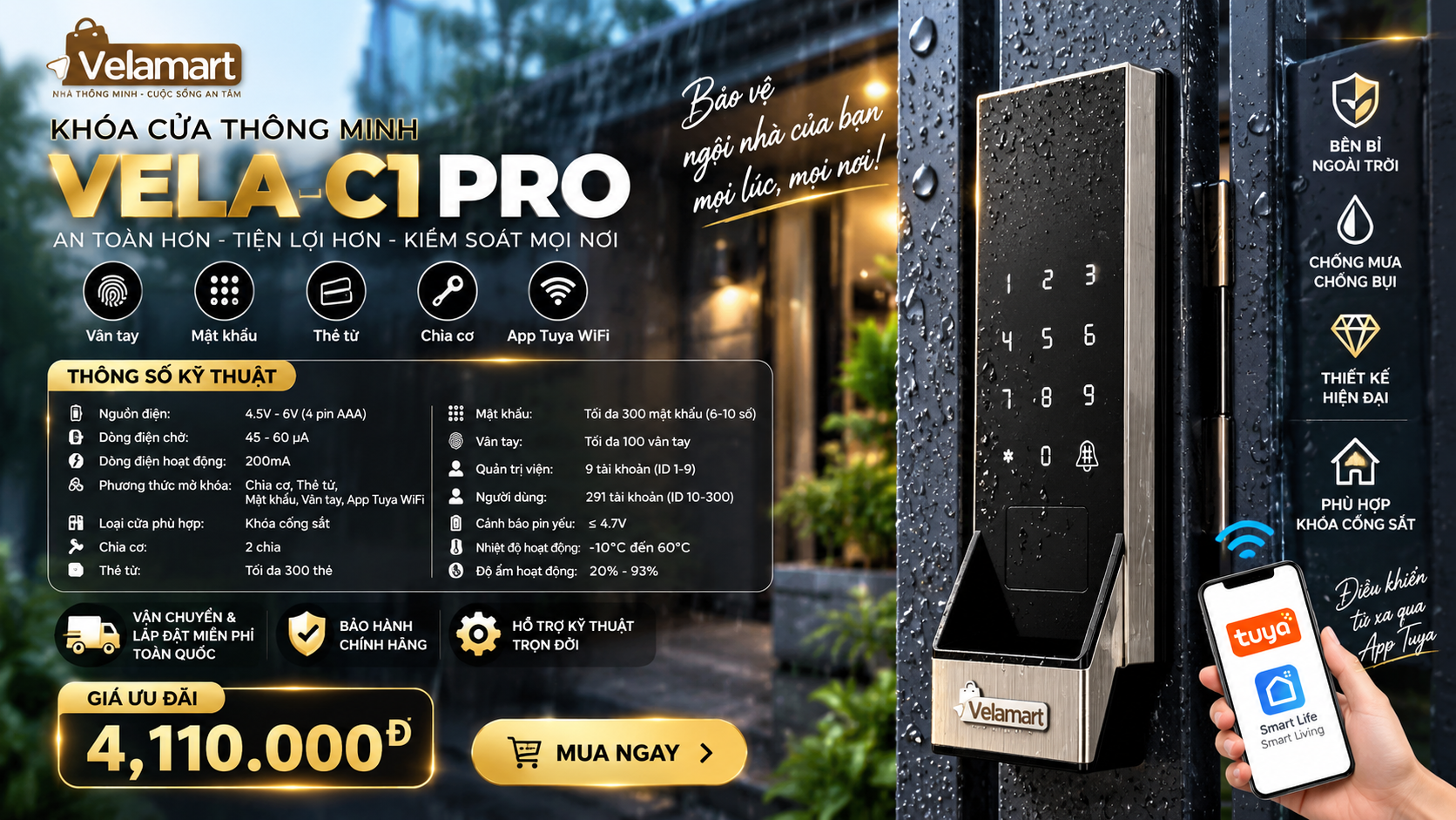 Khoá cửa thông minh VELA - C1 Pro