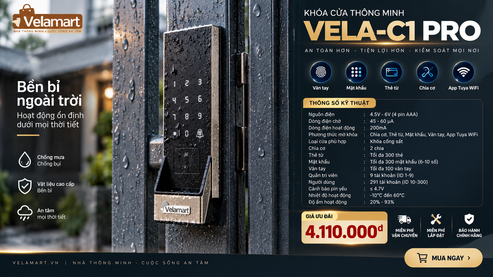 Khoá cửa thông minh VELA - C1 Pro