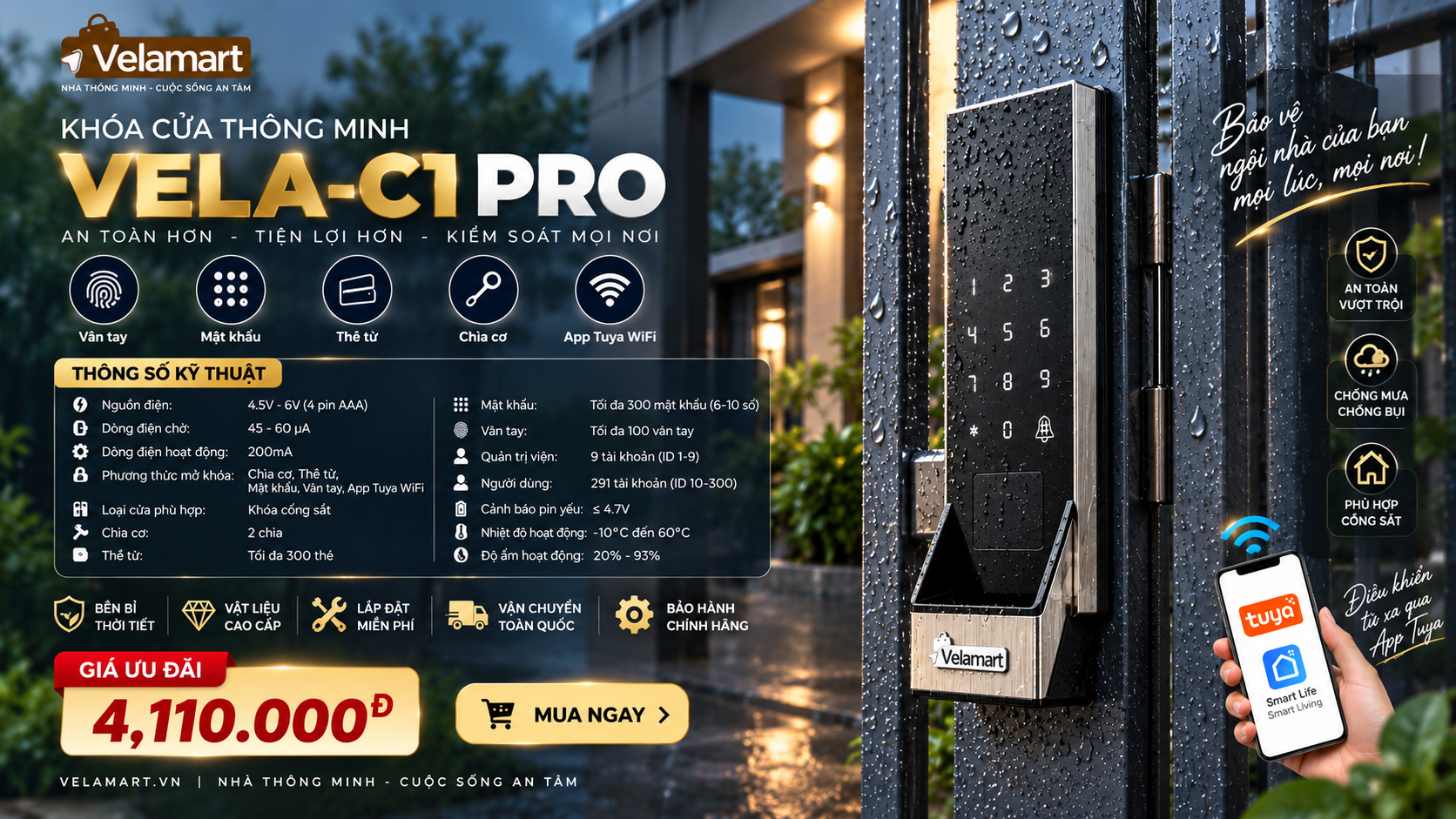 Khoá cửa thông minh VELA - C1 Pro