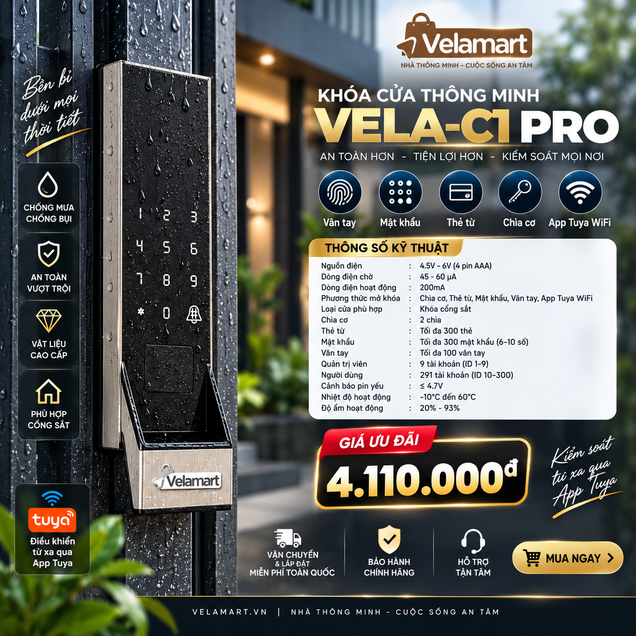 Khoá cửa thông minh VELA - C1 Pro