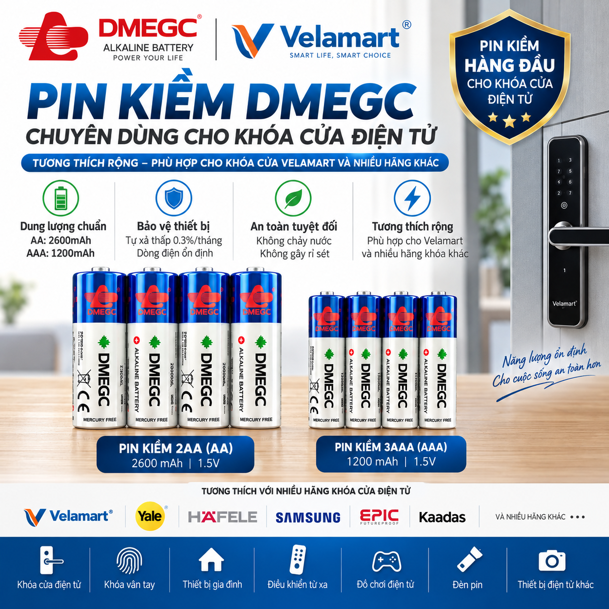 Pin Kiềm Cho Khóa Cửa Điện Tử DMEGC 2AA 3AAA Chính Hãng