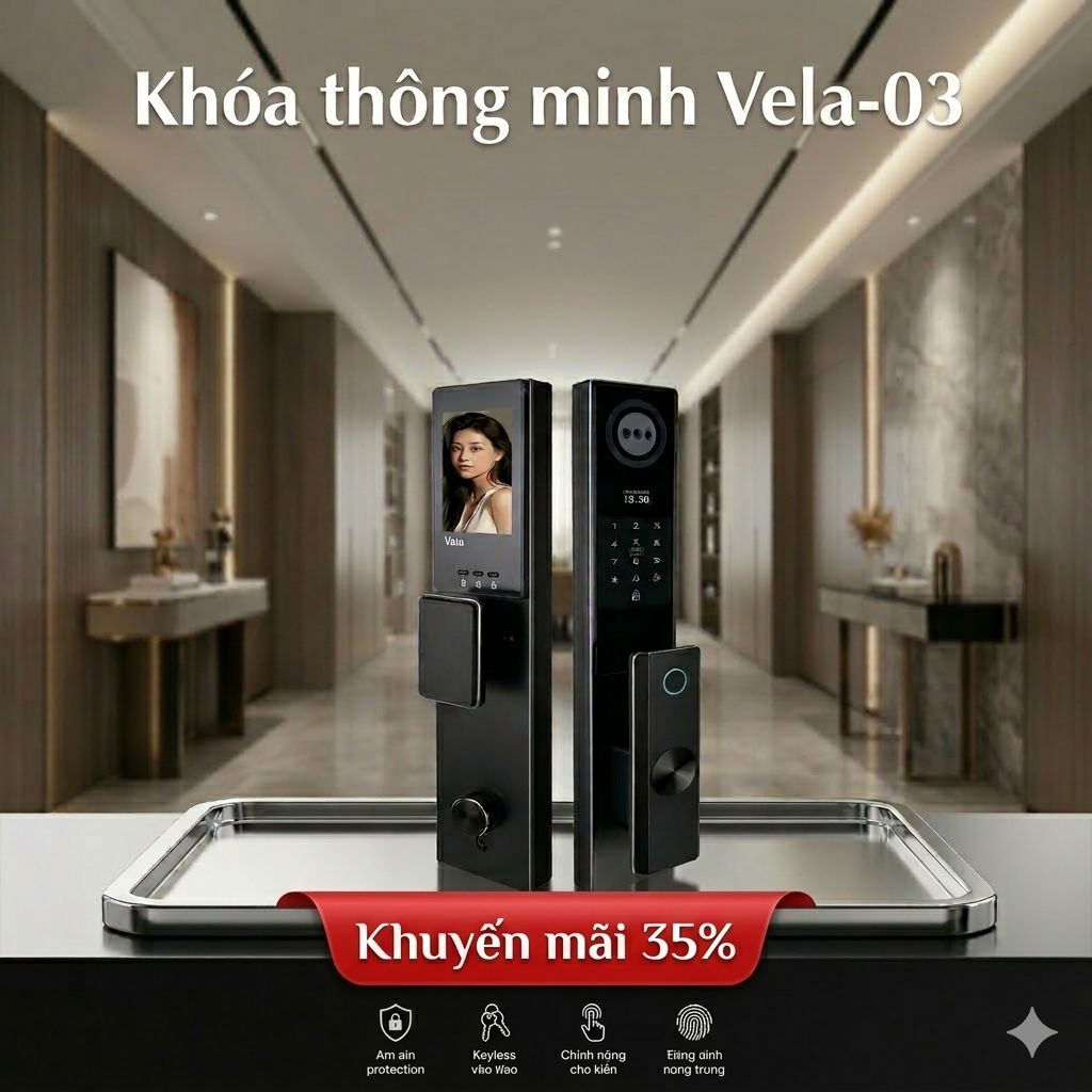 Khóa Cửa Thông Minh Vela-03 Velart – Khóa Nhận Diện Khuôn Mặt, Vân Tay Cao Cấp Cho Nhà Hiện Đại