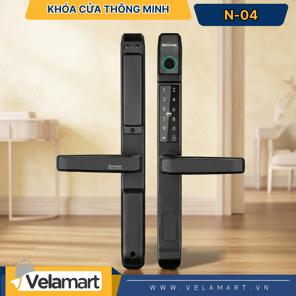 Khóa Cửa Thông Minh N-04 Velamart - Nhận Diện Khuôn Mặt 3D, Vân Tay Siêu Nhạy, Bảo Mật Tuyệt Đối Cho Mọi Ngôi Nhà Hiện Đại