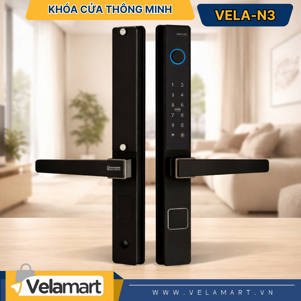 Khóa Cửa Thông Minh VELA-N3 Velamart - Mở Khóa Face ID, Vân Tay Siêu Nhanh, Bảo Mật Tuyệt Đối Cho Mọi Loại Cửa